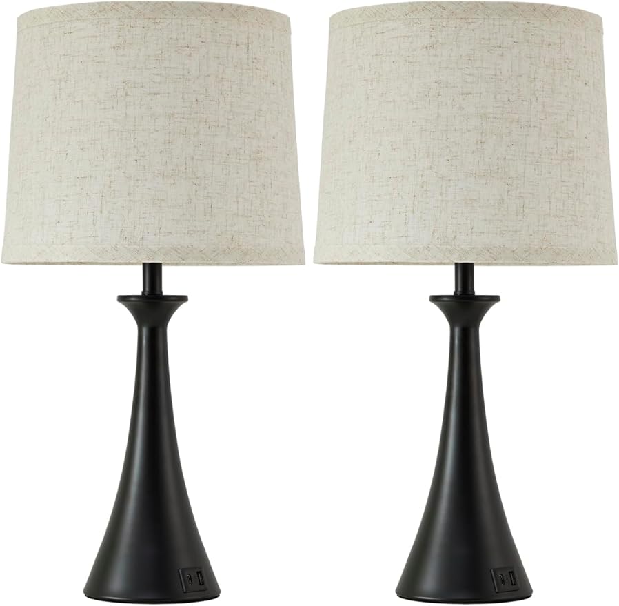 Touch Table Lamp for Living Room Bedroom, 21" Table Lamps Set of 2 with USB C+A Ports, Touch Bedside Lamps for Nightstand with 3 Way Dimmable, 2 LED Bulbs Included, Black