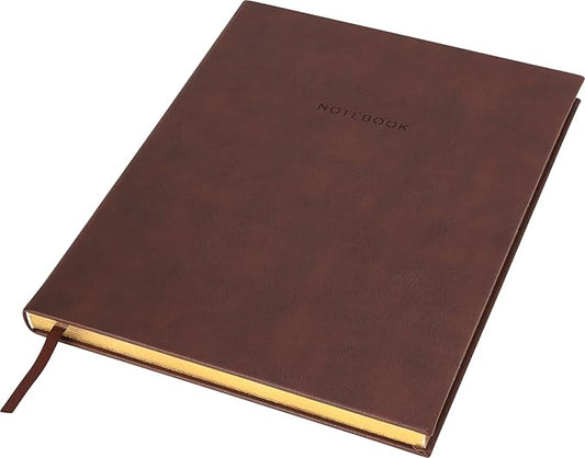 Eccolo Large Lined Journal Notebook, Flexible Cover, Writing Journal, 256 Ruled Ivory Pages, Ribbon Bookmark, Lay Flat, Desk Size for Work or School, Size 8X10, Brown Leatherette