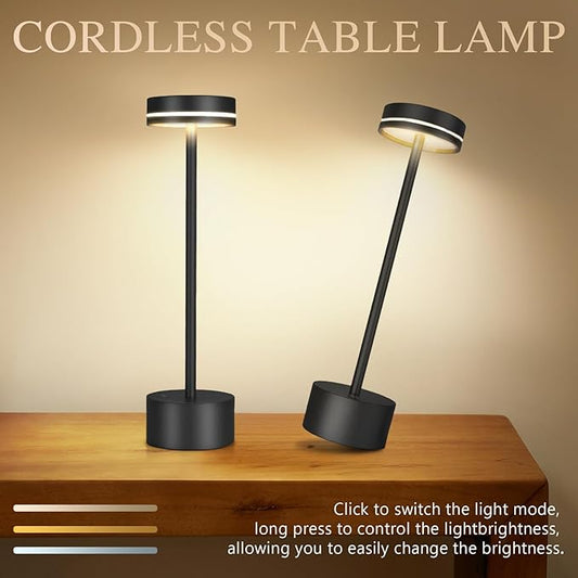 2 Pack Cordless Table Lamp,Bedside Table Lamp for Bedroom,5000mAh Battery Operated Portable LED Desk Lamp,3 Way Dimmable Touch Lamp USB C Charging Ports for Living Room, Desk,Dining Room(Black)