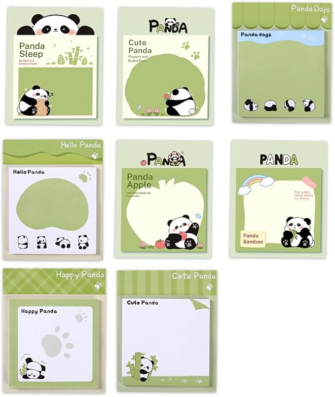 8 Pads Reusable Funny Panda Sticky Notes Set, 240 Sheets, for Office Home School