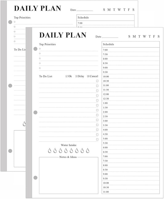 (2-Pack) Undated Daily Planner Refill - A4 Planner Inserts, 200 Sheets/400 Pages Planner and Lined Refill, 3 Hole Punched To Do List Refills, 100 gsm White Paper, 8.5'' x 11''