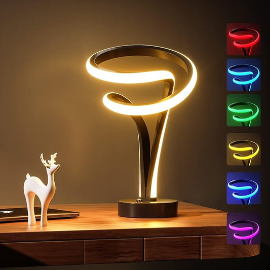 Spiral RGB LED Table Lamp - 7 Colors Touch Dimmable, 10 Lighting Modes Night Light for Bedroom Office, USB Powered Modern Desk Lamp, Ideal Gift (Black)