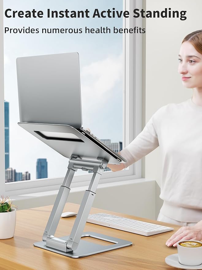 tounee Laptop Stand for Desk Adjustable Height, Telescopic Computer Stand with Pull Out Design Ergonomic Laptop Riser Fits All Laptops 10-17"-Silver