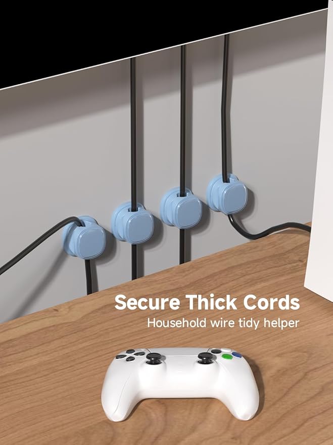 9 Pack Cord Organizer, Spring Cable Management, Adhesive Cute Cable Holder Clips, Phone Charger Wire Keeper for Desk Nightstand Car Office (9-Pack Blue)