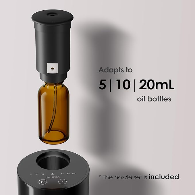 Waterless Diffuser for Essential Oil, Battery Operated Nebulizer, 0.7 Fl.Oz./ 20mL Capacity, Mini Scent Air Machine, 3 Countdown Timers & 3 Mist Levels for Home, Room, Car, Office - AN6 Black+White
