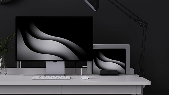 Dual Aluminum Vertical Laptop Stand Organizer, Sturdy Notebook Computer Holder Stand Compatible with New Liquid Retina XDR Apple MacBook Air/Pro, Mac mini and iPad Pro - Black