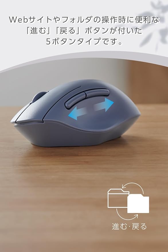 ELECOM Shellpha Bluetooth Wireless Mouse, Silent Click, Ergonomic 5 Programmable Buttons, Connect Up to 3 Devices, 2.4GHz USB Multi-Device Connection, 2000 DPI, PC Laptop Mac Mouse (Navy Blue)
