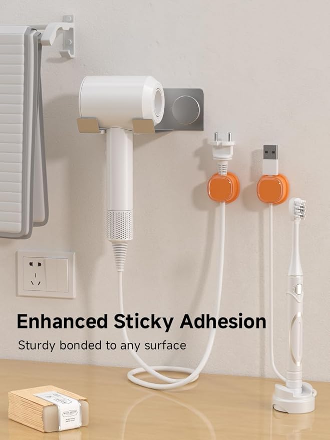 9 Pack Cord Organizer, Spring Cable Management, Adhesive Cute Cable Holder Clips, Phone Charger Wire Keeper for Desk Nightstand Car Office (9-Pack Orange)