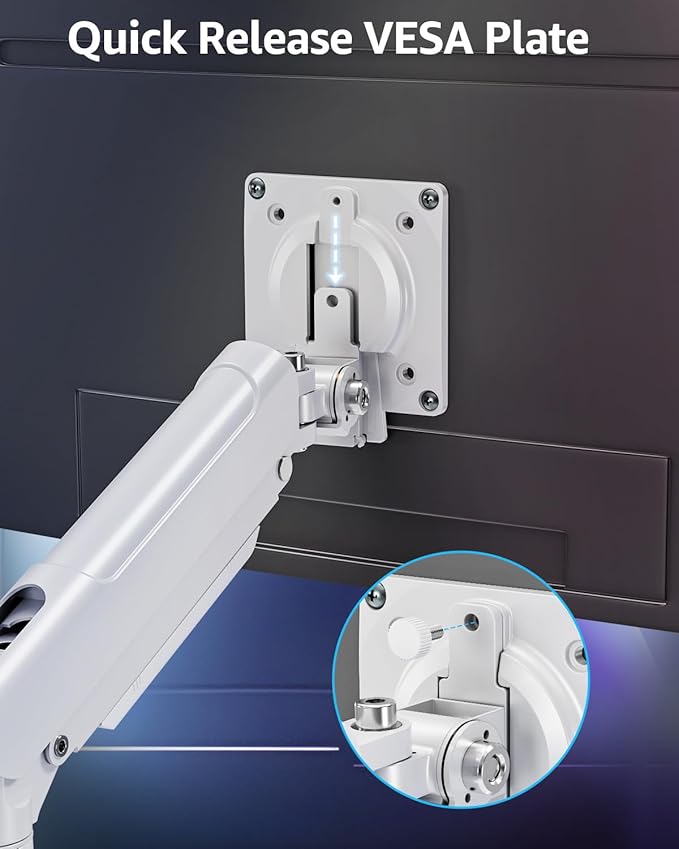 Dual Monitor Mount for 32 27 24 22inch Screens, Gas Spring Monitor Stand for 2 Monitor, Full Adjustable Monitors Desk Mount with C-Clamp&Grommet Base, Each Arm Holds 4.4-22 lbs, Freelift Pro White