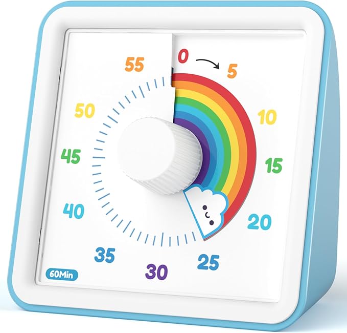 LIORQUE 60 Minute Visual Timer for Kids, Visual Countdown Timer for Classroom Office Kitchen with 'Rainbow' Pattern Design, Pomodoro Timer with Silent Operation (Batteries Included)