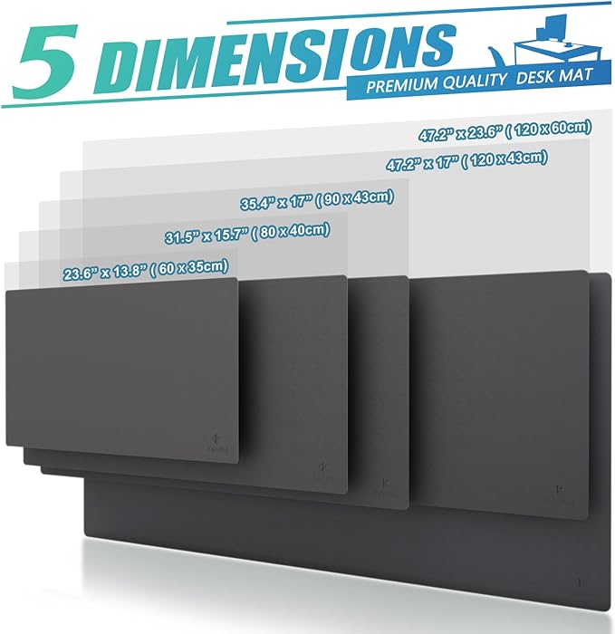 K KNODEL Large Office Leather Desk Mat, Mouse and Keyboard Pad, Computer and Laptop Mat, Desktop Protector and Cover, Writing Pad and Blotter (47.2"x17", Dark Gray)