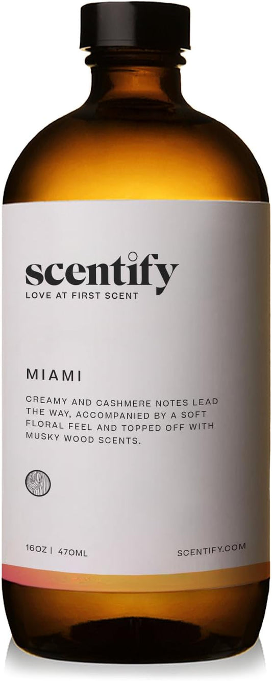 Scentify Miami Aroma Oil Refill Scent for Oil Diffusers - Creamy, Cashmere, Sandalwood, Musk Scents - Luxurious Relaxing Aromatherapy Diffuser Fragrance 470ml, 16 oz