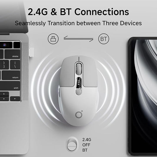 EWEADN Q1 Wireless Mouse, Bluetooth & 2.4G Silent Mouse Quiet Click with 3 DPI Levels, Battery & DPI Smart Display, 6 Button Small Portable Cordless Mice for Laptop/PC/Mac-Grey