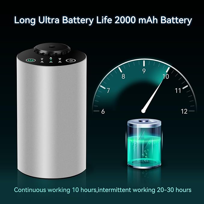 Waterless Essential Oil Diffuser Battery Operated Cordless Aromatherapy Diffuser with Timing & 3 Mist Levels car Diffuser,Black Aluminum Alloy (Silver)