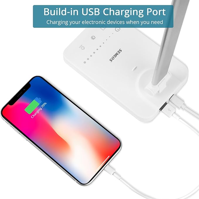 Semlos Dual Head LED Desk Lamp, Eye-Caring Table Lamps, 5 Lighting Modes & 5 Brightness Levels, Touch Control, Dimmable Desk Light for Home Office, White Reading Light, Adapter Included