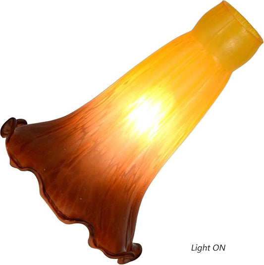 Bieye LS18S Lily Flower Blown Glass Lampshade (Yellow Brown, Opening I.D. 0.87" x O.D. 1")