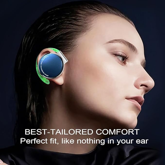 Open-Ear Headphones Bluetooth V5.3, On Ear Headphones Wireless with Earhooks, Ear Clip On Earphones, Sports Headset Bluetooth with 4 Microphones, Noise Cancelling/Long Battery Life