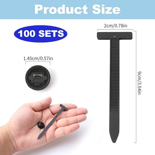 100Pcs Nylon Universal Cable Tie Buckle, New Heavy Duty Self-Locking Nylon Zip Ties Holder with Pin & Button, Multipurpose Plastic Cable Ties Tool for Car Daily Repair Quick Auto Fixing