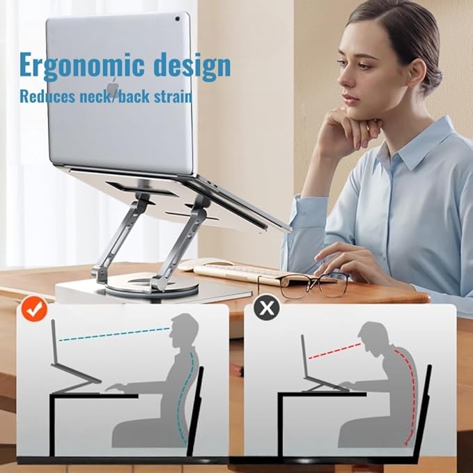 360° Swivel Laptop Stand - 2.5mm Heavy-Duty Aerospace Aluminum, Adjustable Height & Angle, Sturdy Yet Lightweight,Ergonomic Desk Mount for 10-17" MacBook/Dell/HP,Silver