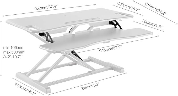 TechOrbits Standing Desk Converter - 37 Inch Adjustable Sit to Stand Up Desk Workstation, MDF Wood, Ergonomic Desk Riser with Keyboard Tray, Desktop Riser for Home Office Computer Laptop, White 37"