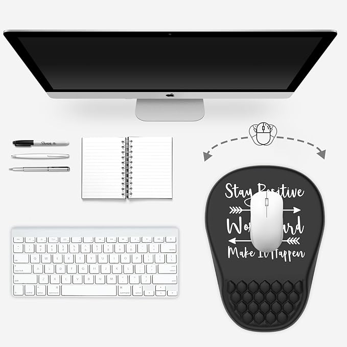 Ergonomic Mouse Pad Wrist Support, with Memory Foam & Non-Slip PU Base, Comfortable Massage Design Mouse Pad Relieve Wrist Fatigue&Pain, Suitable for Computer, Office and Home(04Inspirational Quote)