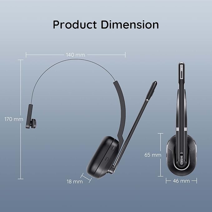 Bluetooth Headset, Wireless Headphones with AI-Powered Environmental Noise Cancelling Microphone (ENC) & Fast Charging Stand, Lightweight, 45Hrs On-Ear Headphone with USB Dongle for PC (Black)