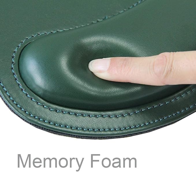 RICHEN Ergonomic PU Leather Mouse Pad with Wrist Support,Comfort Memory Foam,Waterproof Surface,Non- Slip Rubber Base for Computer Laptop & Mac,Lightweight Rest for Home,Office & Travel (Dark Green)