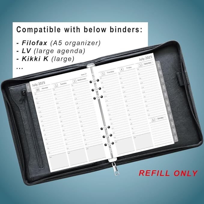 newestor 2025-2026 A5 Planner Inserts, Filofax A5 Compatible, Jul 2025 - Jun 2026, Weekly and Monthly Appointment Book Pages, Tabbed, 6 Holes