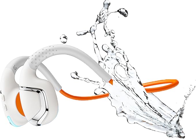 Orange Bone Conduction Running Headphones IPX7 Waterproof for Swimming 32G Music Memory 360°ACS Panoramic Sound Bluetooth 5.3 Open-Ear Headphones for Sports, Cycling, Driving