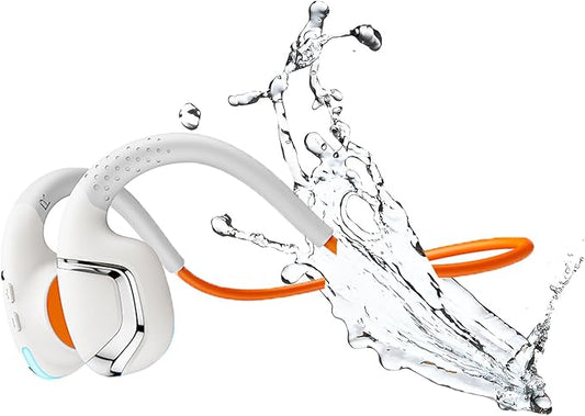 Orange Bone Conduction Running Headphones IPX7 Waterproof for Swimming 32G Music Memory 360°ACS Panoramic Sound Bluetooth 5.3 Open-Ear Headphones for Sports, Cycling, Driving