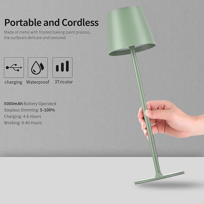 BGFHome Cordless Table Lamp LED Desk lamp,5000mAh Rechargeable Touch Night Light Wireless Minimalist Design for/Restaurant/Bedroom/Bars/Outdoor Party/Camping/Coffee Shop 2Pack
