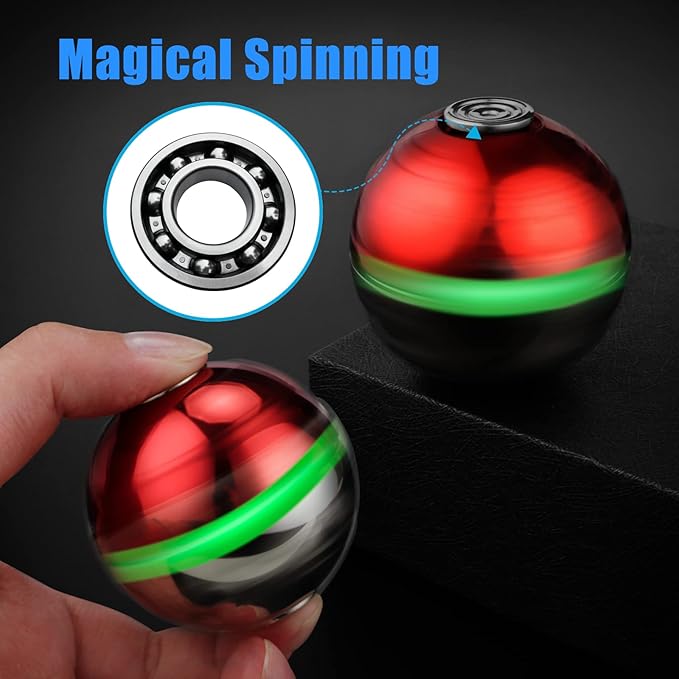 Luminous Fidget Spinner Fidget Sphere Metal Red Sensory Spinner Gyro Gadget, Novelty Handheld Gyro Sphere Toy, Desk Toy Stress Anxiety Relief Keep Clam Focus for Kid Adult