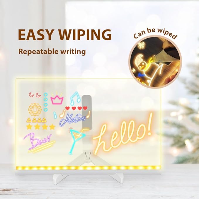 LED Note Board with Colors, 2026 New Creative Rewritable Acrylic LED Message Board, Luminous Acrylic Message Board Colors Notepad with Stand and 7 Pens for Office School Home (L(12"*8"))