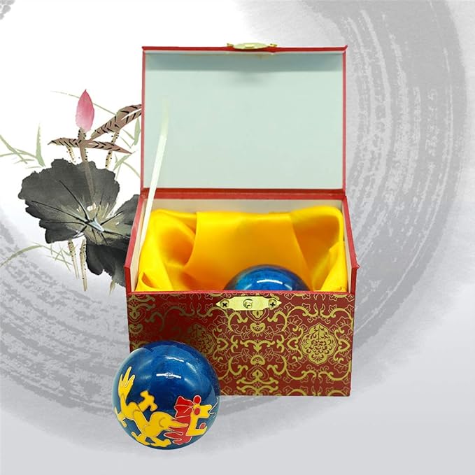 BRABUD 1.5'' Cloisonne Health Hand Balls Carved Dragon and Phoenix Pattern Exercise Stress Balls Craft Collection BS148 (S, blue)