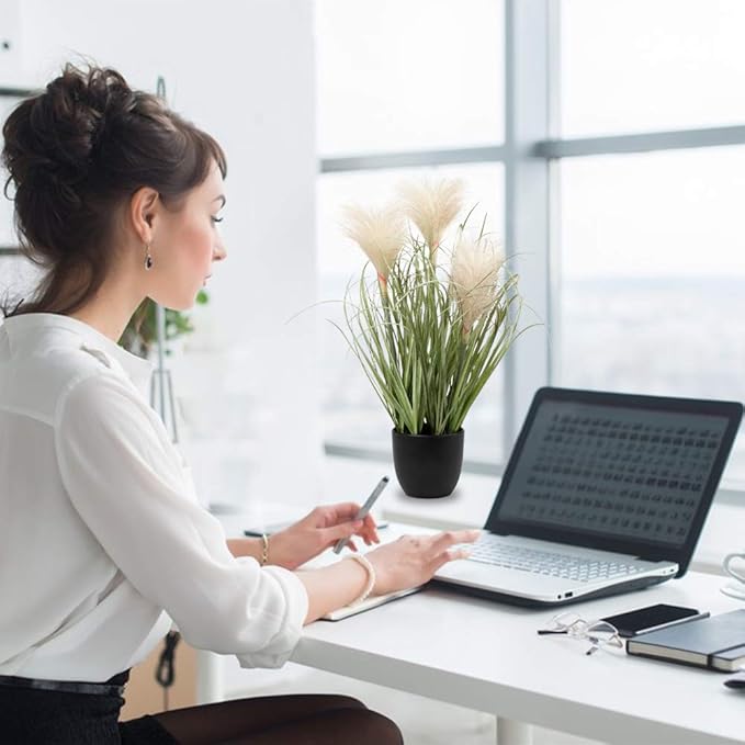 Briful Small Fake Plants 17" Faux Grass Plants Decor Artificial Potted Plants for Home Bathroom Office Desk Garden Indoor Decoration