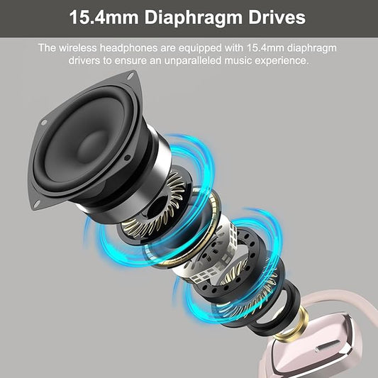Bluetooth Headphones, LK12 Bluetooth Wireless Headphones with Noise Cancelling Mic, 15.4mm Diaphragm Driver, Open Ear Headset for Meeting Running Cycling (Pink-Louder Volume for Indoor Outdoor)