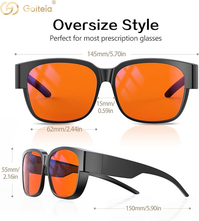 Goiteia Orange Blue Light Blocking Fit Over Glasses-Amber Blue Light Glasses Over Glasses for Better Sleep/Eyes Strain