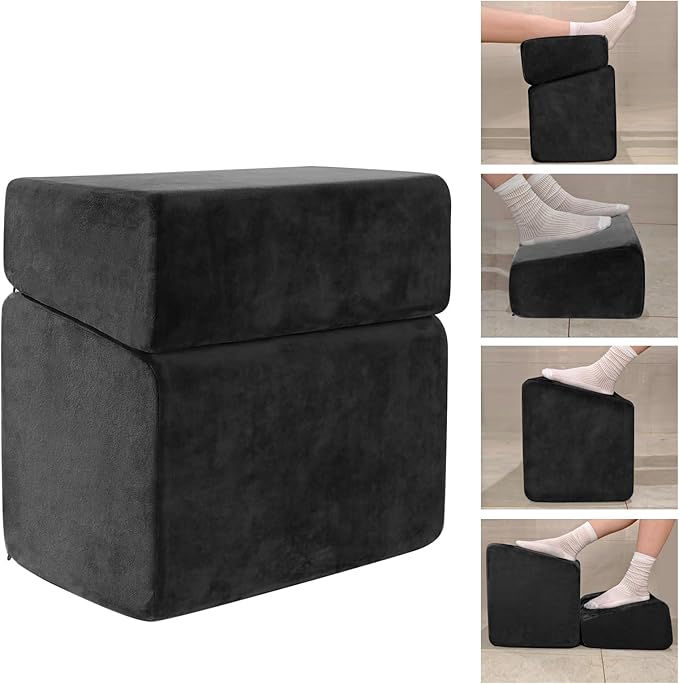 Adjustable Foot Rest for Under Desk at Work - 3 Height Ergonomic Footrest, 17x11 Inch Office Foot Stool, Soft Velvet Cushion, Non-Slip Base for Home & Office - 100% Memory Foam Filling-Black