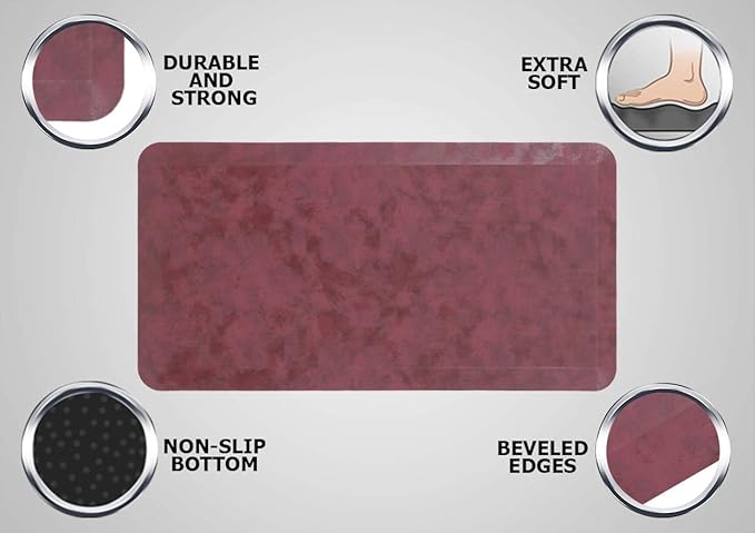 Mabel Home Anti Fatigue Floor Mat- 3 Size(20x32 & 20x39 & 24x70),16 Colors - Standing Desk Mat-Kitchen Floor Mat-Stain ResistantHome Non-Slip Bottom, Extra Soft (Red, 20" x 32")