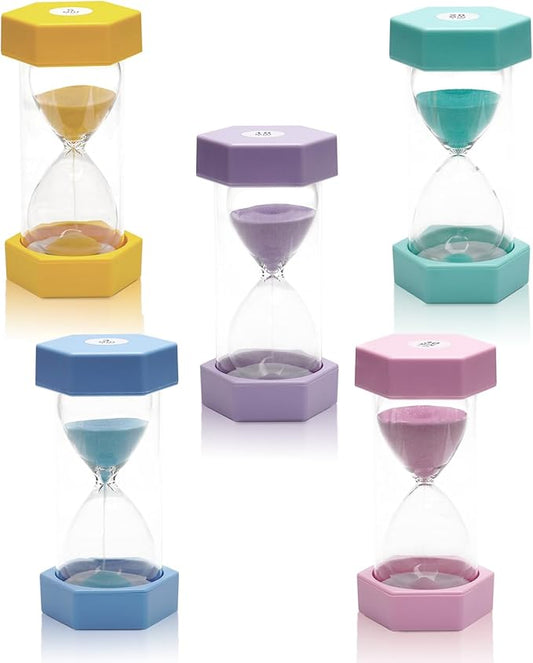 5 Pcs Marcaron Colorful Hourglass, Sand Timers, Acrylic Hourglass Timer, 3/5/10/20/30 Minutes Sandglass for Classroom, Home, Kitchen, Office Decoration