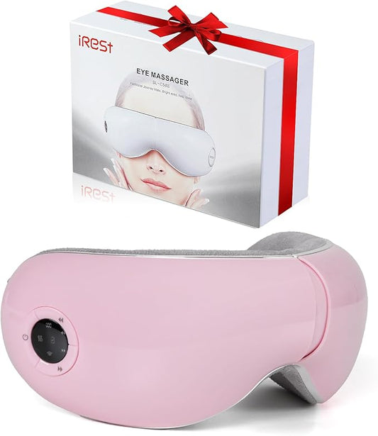 iRest Eye Massager with Heat Compression and Vibration,Smart Eye Mask Massager for Migraine Improve Sleep,Eye Massage for Relieve Eye Strain Dry Eye Dark Circles Eye Bags,Ideal Gift for Love,Pink