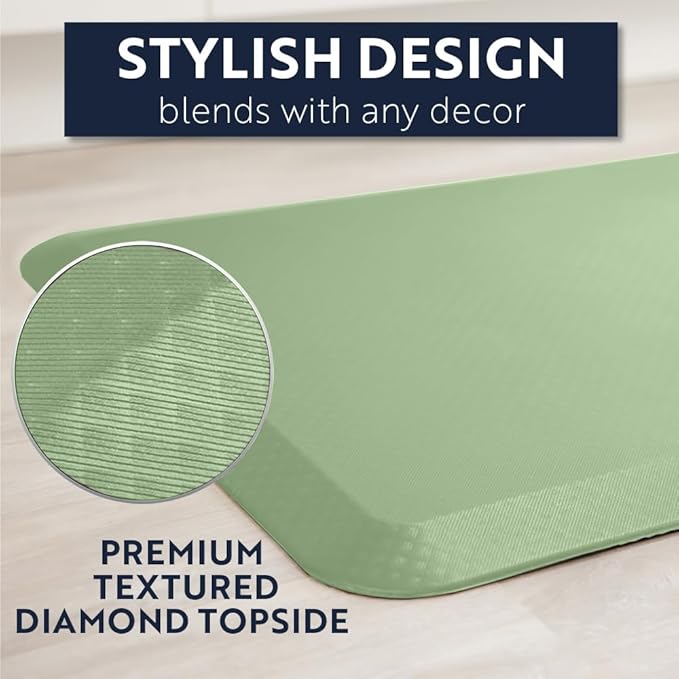 KANGAROO Thick Ergonomic Anti Fatigue Mats for Kitchen Floor, 58x20, Cushioned Standing Office Desk Mat, Waterproof Scratch Resistant Topside, Supportive All Day Comfort Padded Foam Rugs, Sage Green