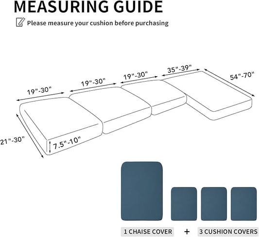 Easy-Going Stretch 4 Pieces Couch Cushion Covers for Sectional Sofa Left/Right L Shape Chaise Lounge Sofa Seat slipcover Anti-Slip Sofa Cover Soft (3 Seater + 1 Chaise, Bluestone)