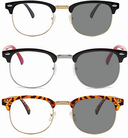 Photochromic Blue light Blocking Glasses Half frame Retro Semi Rimless Blue Blocking Eyewear For Men Women 3 Pack