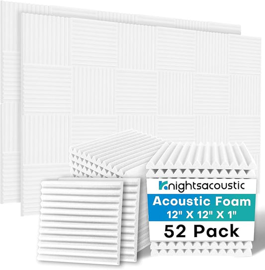52 Pack White Sound Proof Foam Panels for Walls, 1 X 12 X 12 Inches Acoustic Foam Panels, High Density Acoustic Panels Sound Absorbing, Noise Cancelling Studio Wedges