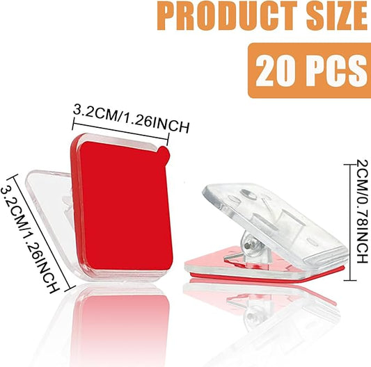 20 Pieces Self Adhesive Clips, Wall Clips,Tapestry Hangers,Photo Clips for Paper Flag Hanger,Sticky Clips for Teachers,Double-Sided Adhesive Spring Clips for Poster Home Office Rope