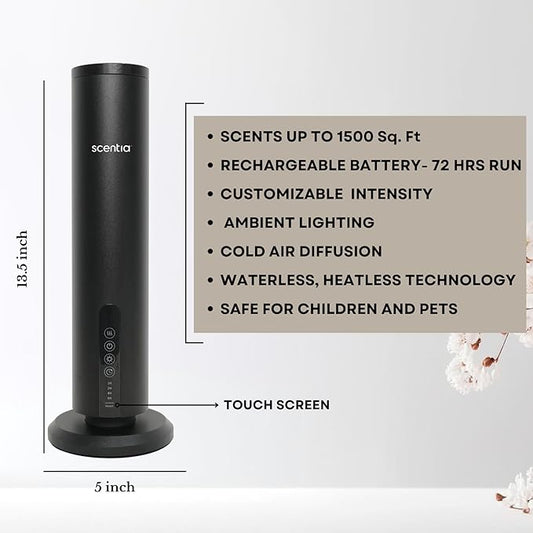 Max Wireless Diffuser for Home β Rechargeable Battery-Operated Waterless Scent Diffuser |Covers 1500 Sq Ft | Cold-Air Technology | Black | Hotel-Inspired Oils Included
