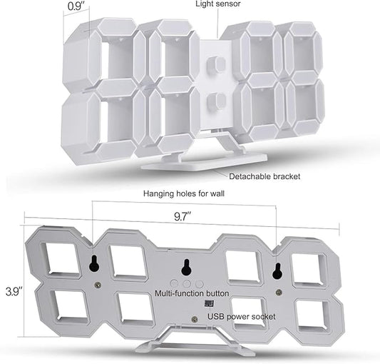 EDUP HOME 3D LED Digital Wall Clock/Desk Alarm Clock with Remote Control for Kitchen Bedroom Office, 9.7" LED Night Light Decor Clock Adjust Brightness 12H/24H Time Date Temperature, Great Gift