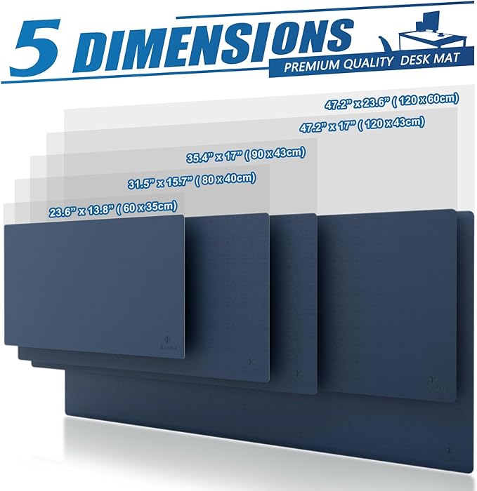 K KNODEL Large Office Leather Desk Mat, Mouse and Keyboard Pad, Computer and Laptop Mat, Desktop Protector and Cover, Writing Pad and Blotter (47.2"x17", Dark Blue)