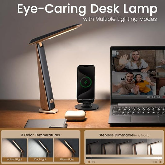 WILIT Foldable Portable Desk Lamp,Battery Operated Rechargeable Lamps Cordless,Eye-Caring LED Table Lamp with 3 Color Temperatures,Stepless Brightness,Desk Lamps for Office Home College Essentials